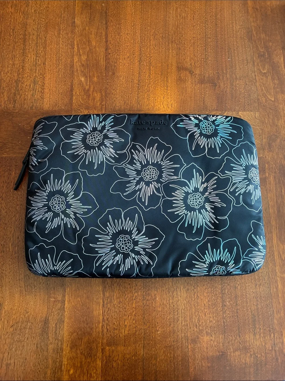 kate spade Floral Padded Laptop Tablet Sleeve Case Hollyhock Iridescent Black